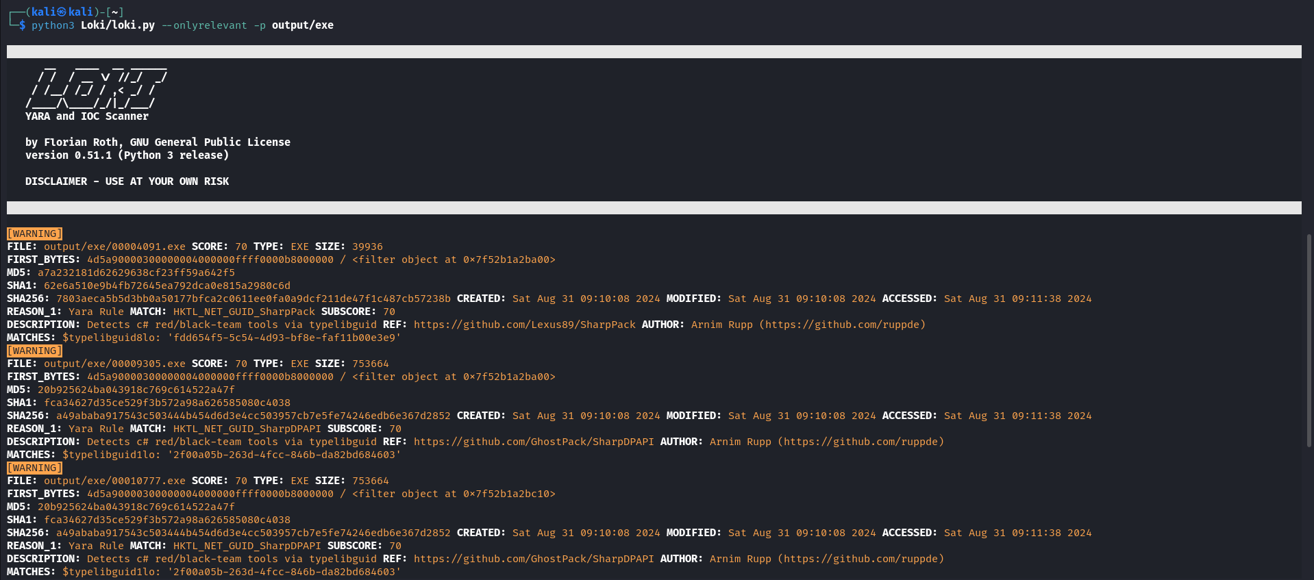 Scanning for malicious files using Loki tool