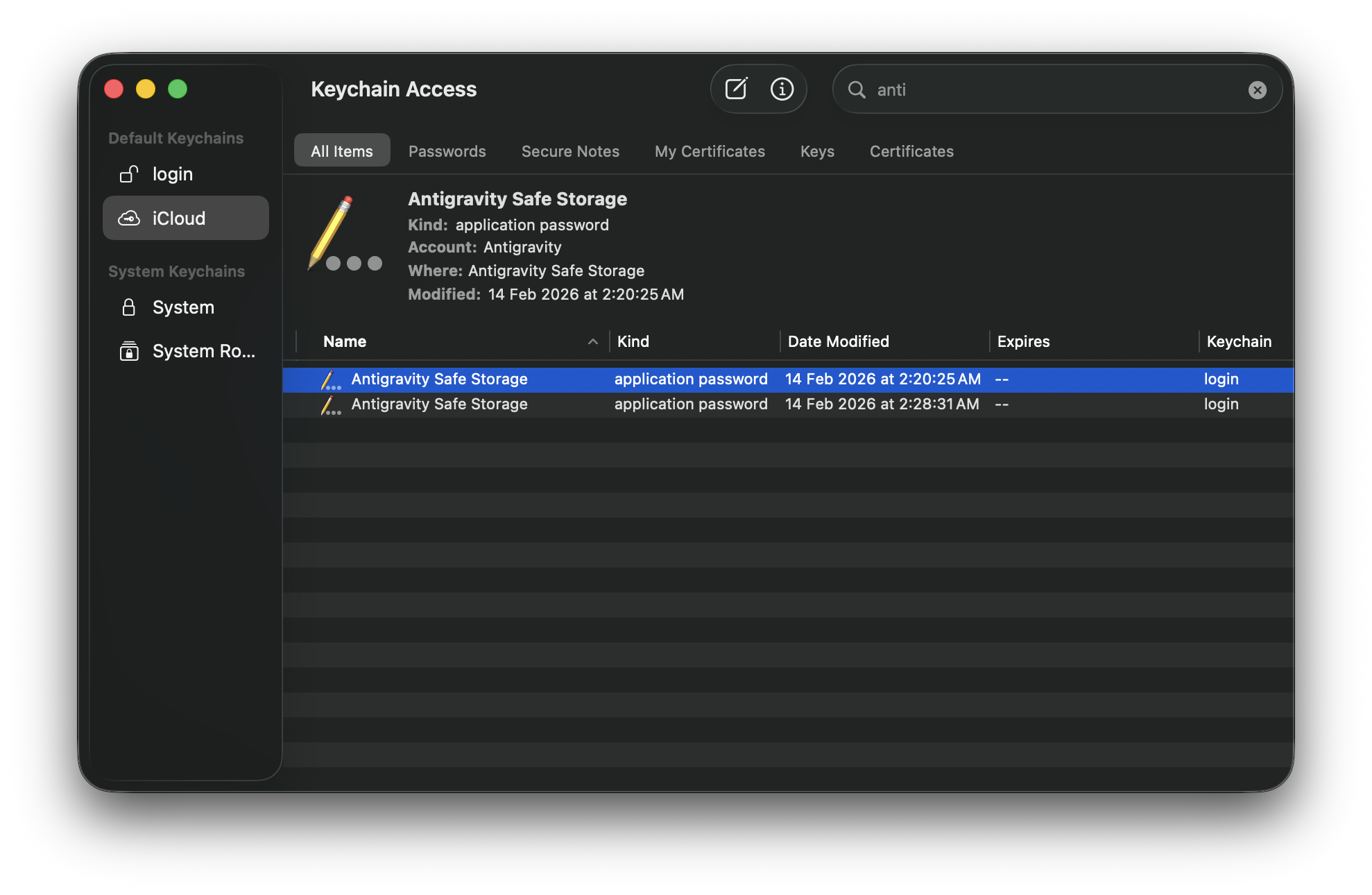 Antigravity - Safe Storage Key
