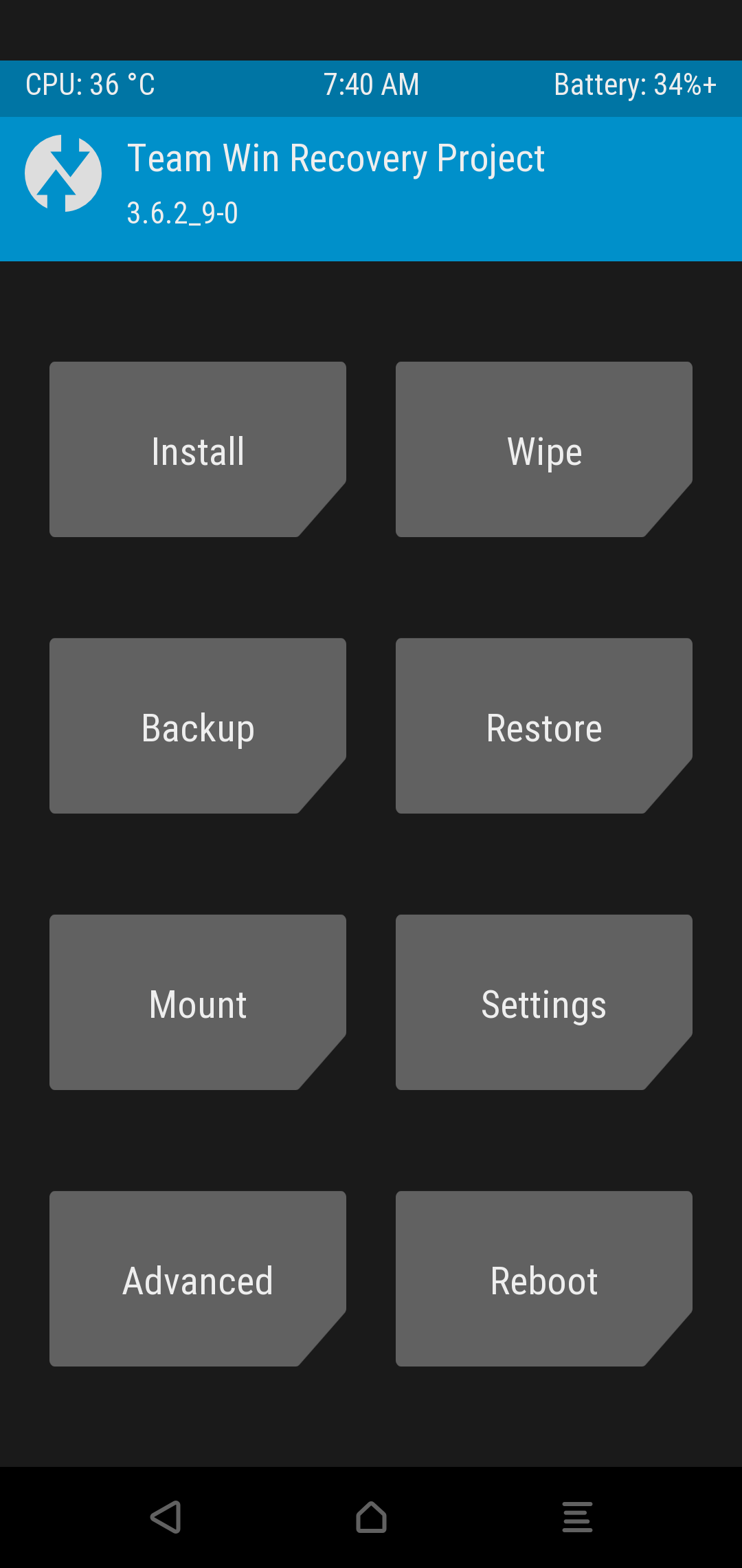 TWRP Recovery Menu
